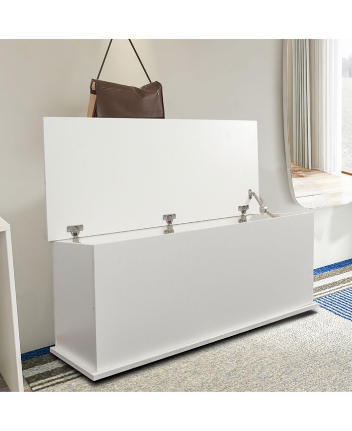 Hzuaneri Opbergkist, extra grote opbergbank, houten kist kofferbak, lift-top organizer borst, schoenenbank voor entree, slaapkamer, woonkamer, wit en bruin SB04514B