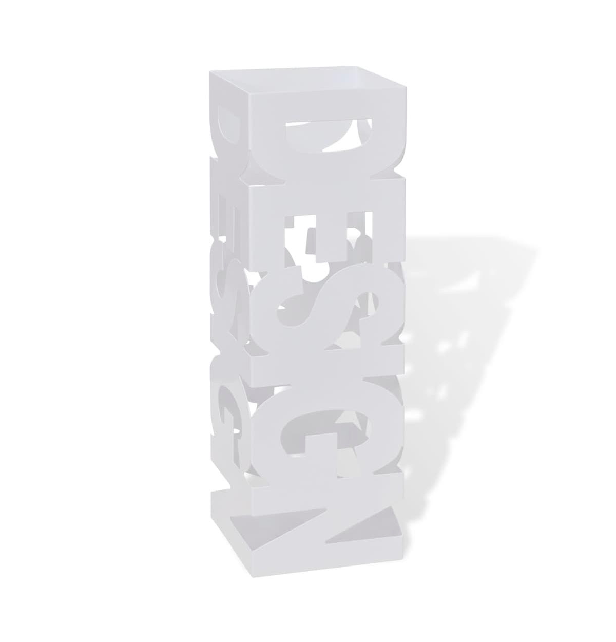 White Square Umbrella Stand Storage Holder Walking Stick Steel 19.1" - White