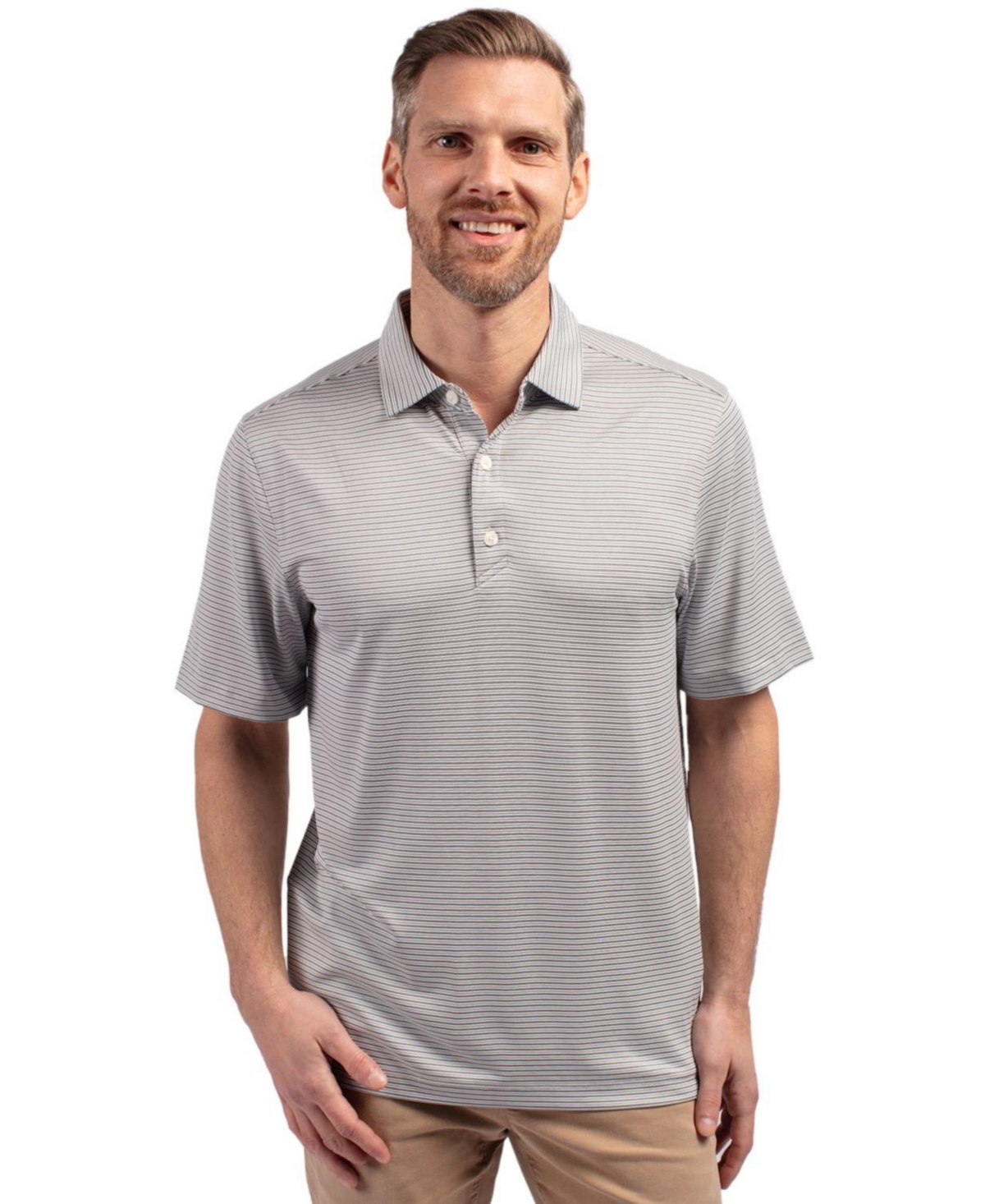Men's Forge Eco Double Stripe Stretch Recycled Polo Shirt - Polished/white