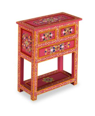 Sideboard with Drawers Solid Mango Wood Pink Hand Painted