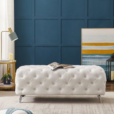  Button-Tufted Velvet Ottoman Bench