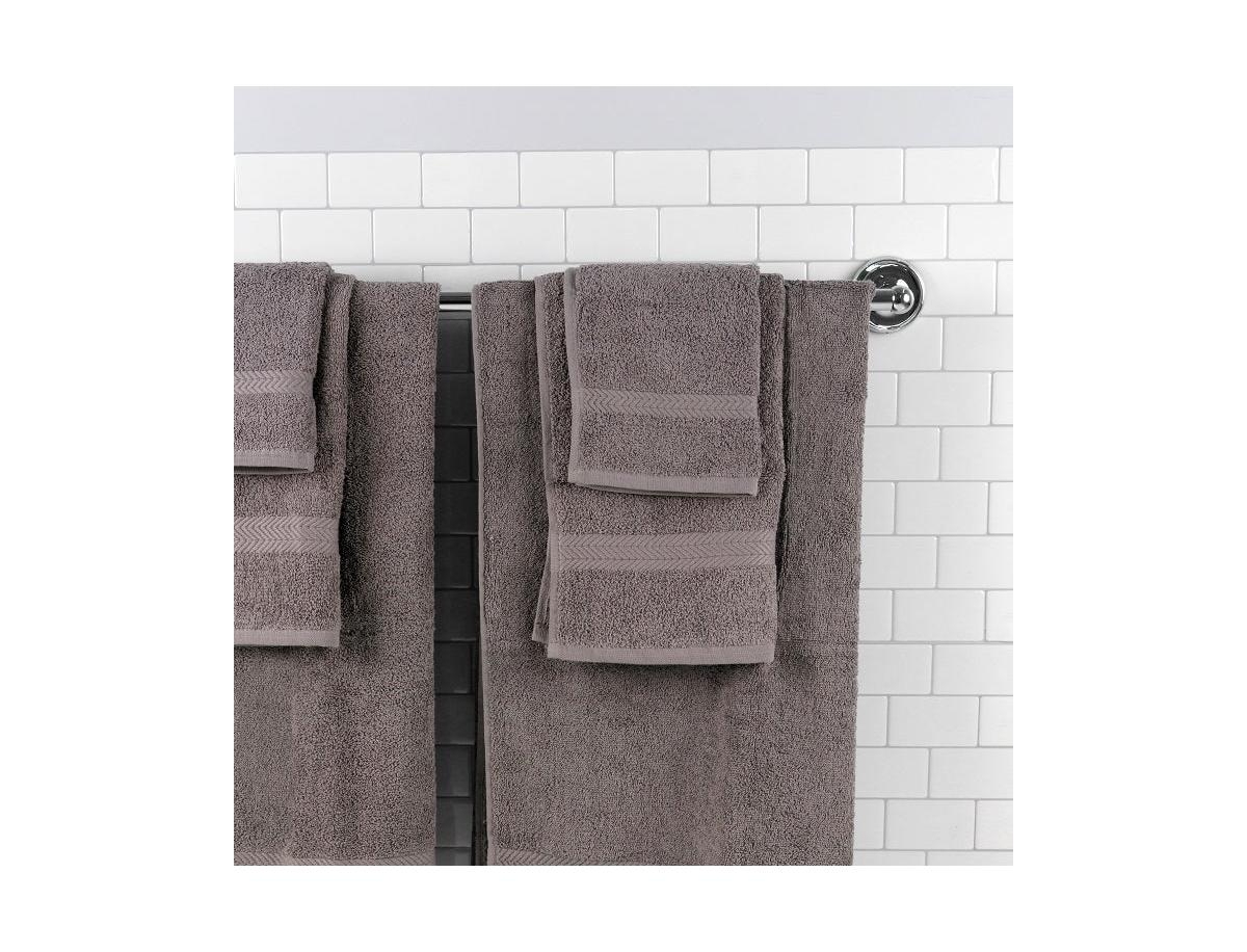 Arkwright Home Chelsea 6-Piece Bathroom Cotton Set, 2 Towels, 2 Hand Towels 2 Washcloths, Chevron Border Pattern,- Gray