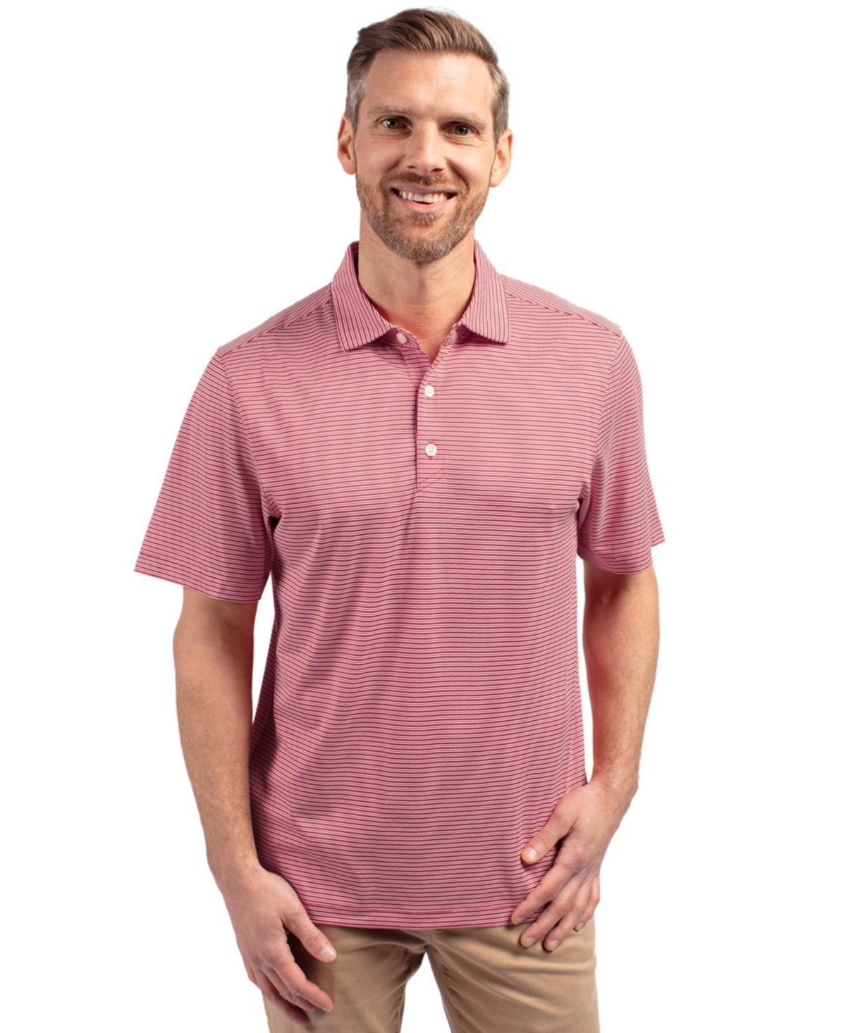 Forge Eco Double Stripe Stretch Recycled Mens Polo Shirt - Tour blue/white