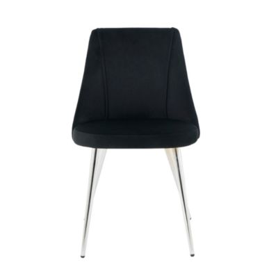 Set of 4 Modern Black Velvet Dining Chairs with Chrome Legs