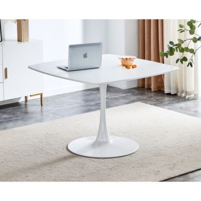 Streamdale 42.1" Mid-Century White Dining Table for 4-6, Round MDF Top