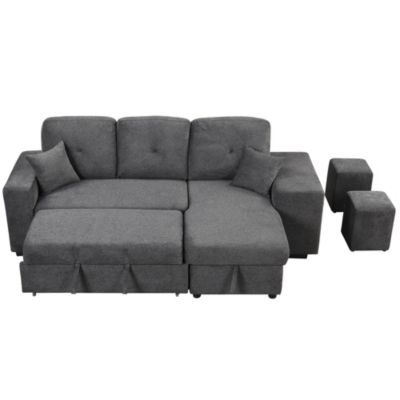 Sectional Sofa Bed with Storage Chaise and 2 Stools