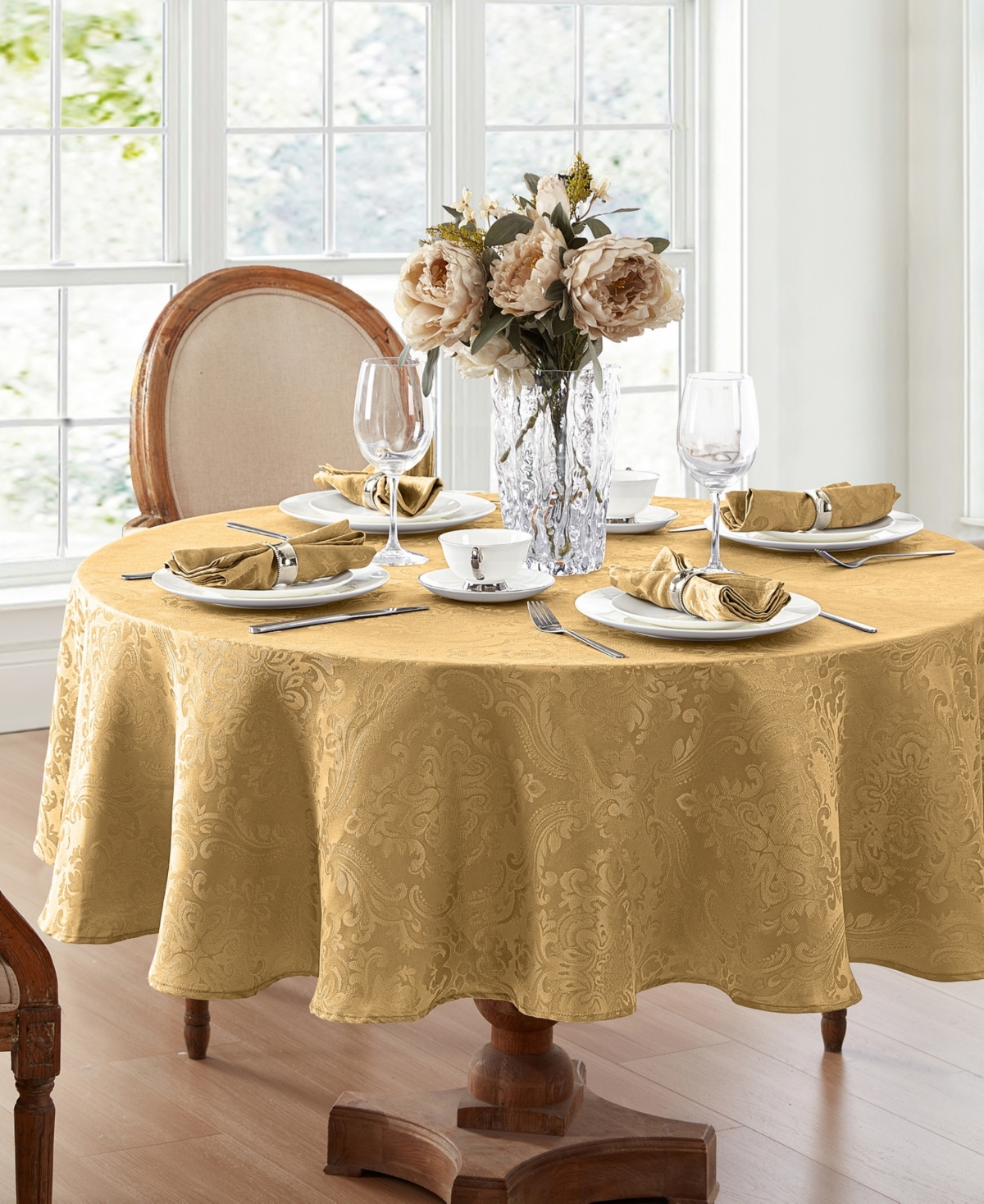 Shop Elrene Caiden Elegance Damask Tablecloth In Gold