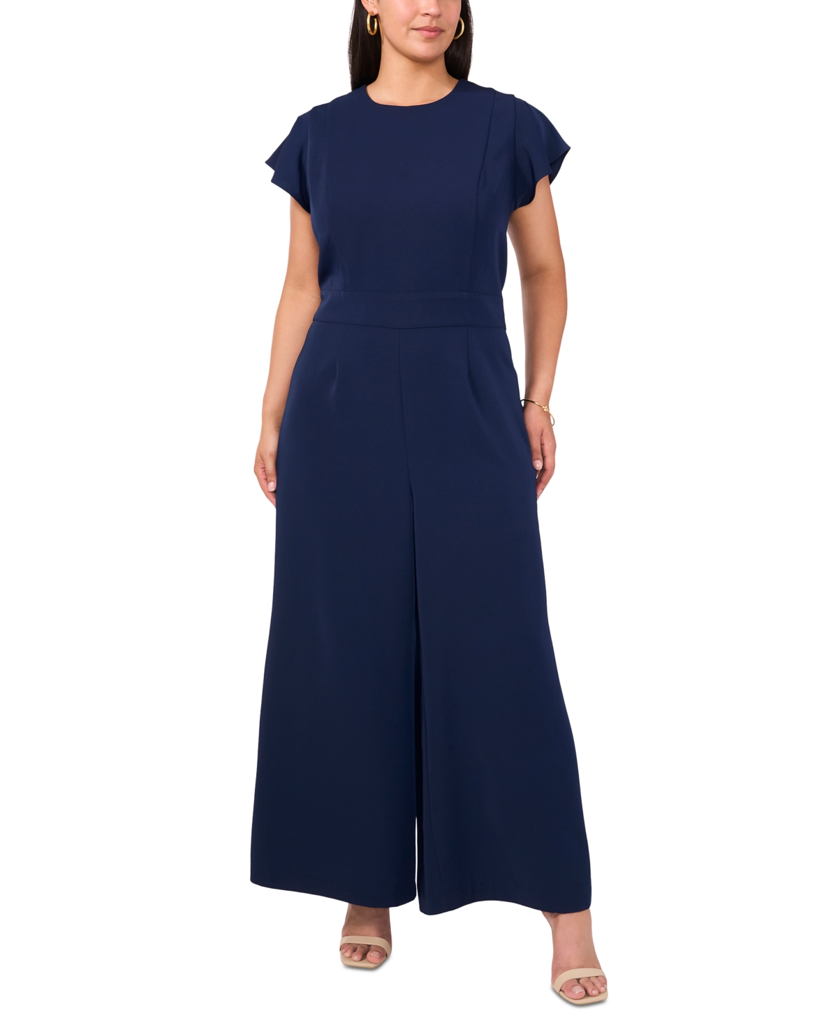 Msk Plus Size Flutter-sleeve Tie-back Jumpsuit In Classic Navy