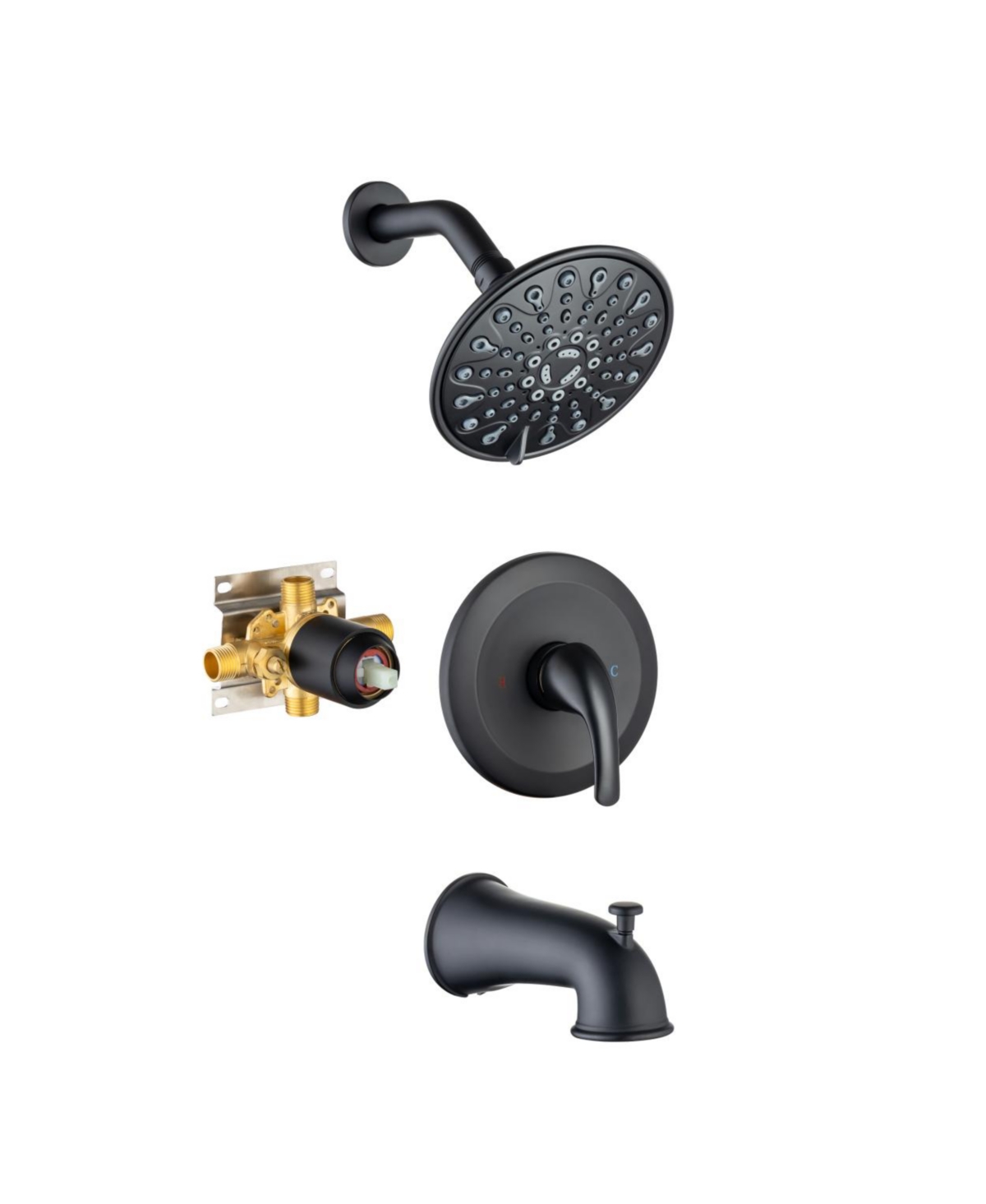 6 In. Detachable Handheld Shower Head Shower Faucet Shower System - Black
