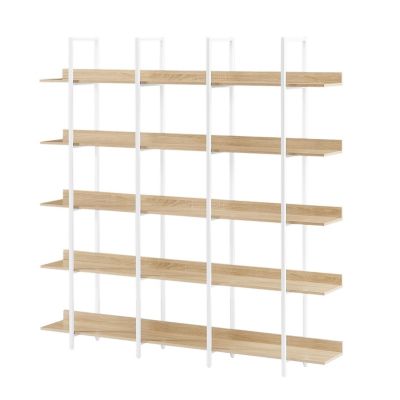 Vintage Industrial 5 Tier Bookcase, White Metal Frame