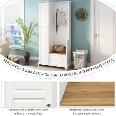  White Hall Tree with Bench and Shoe Cabinet