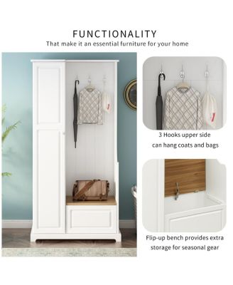  White Hall Tree with Bench and Shoe Cabinet