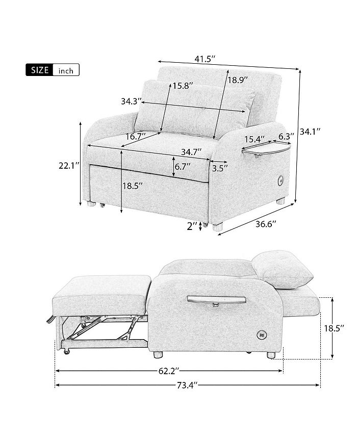 Simplie Fun Multifunctional Sofa Sleeper with USB Charge Macy's