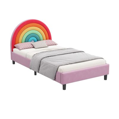 Twin Platform Bed with Colorful Rainbow Design