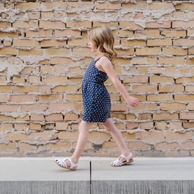 Little Girls Scallop Trim Button Front Linen Romper