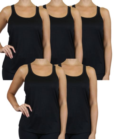 Galaxy By Harvic Women's Moisture Wicking Racerback Tanks-5 Pack, цвет: Чёрный
