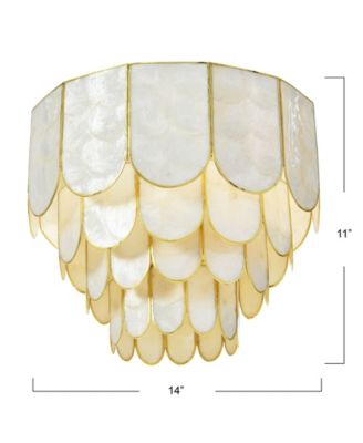 14" Round 4-Tier Capiz and Metal Flush Mount Ceiling Light