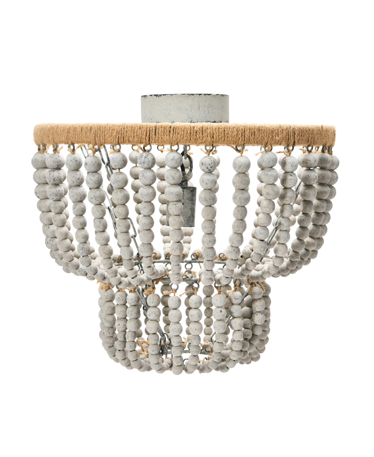 Storied Home 2-Tier Draped Wood Bead Semi-Flush Mount Chandelier Distressed- Grey