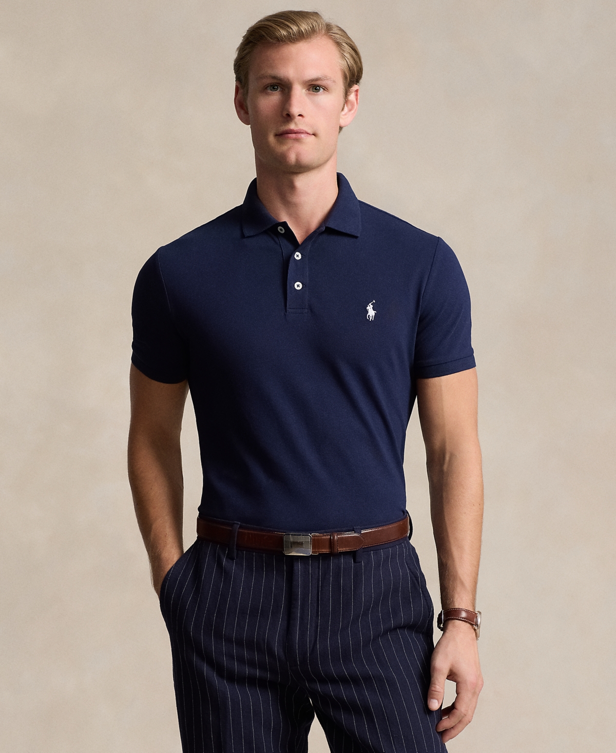 Shop Polo Ralph Lauren Men's Classic-fit Stretch Mesh Polo Shirt In Refined Navy