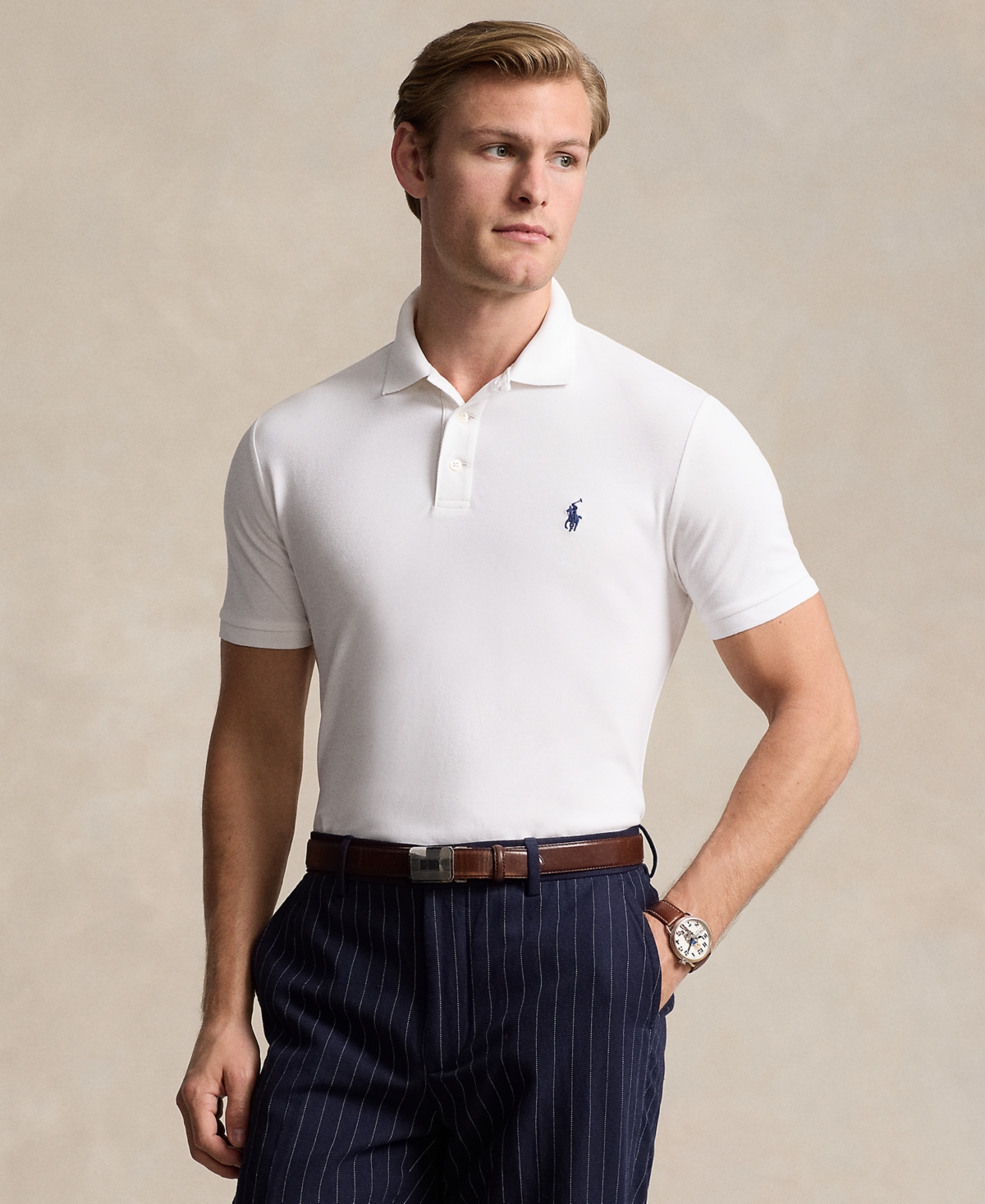 Polo Ralph Lauren Stretch-cotton Performance Tailored Polo Shirt In White