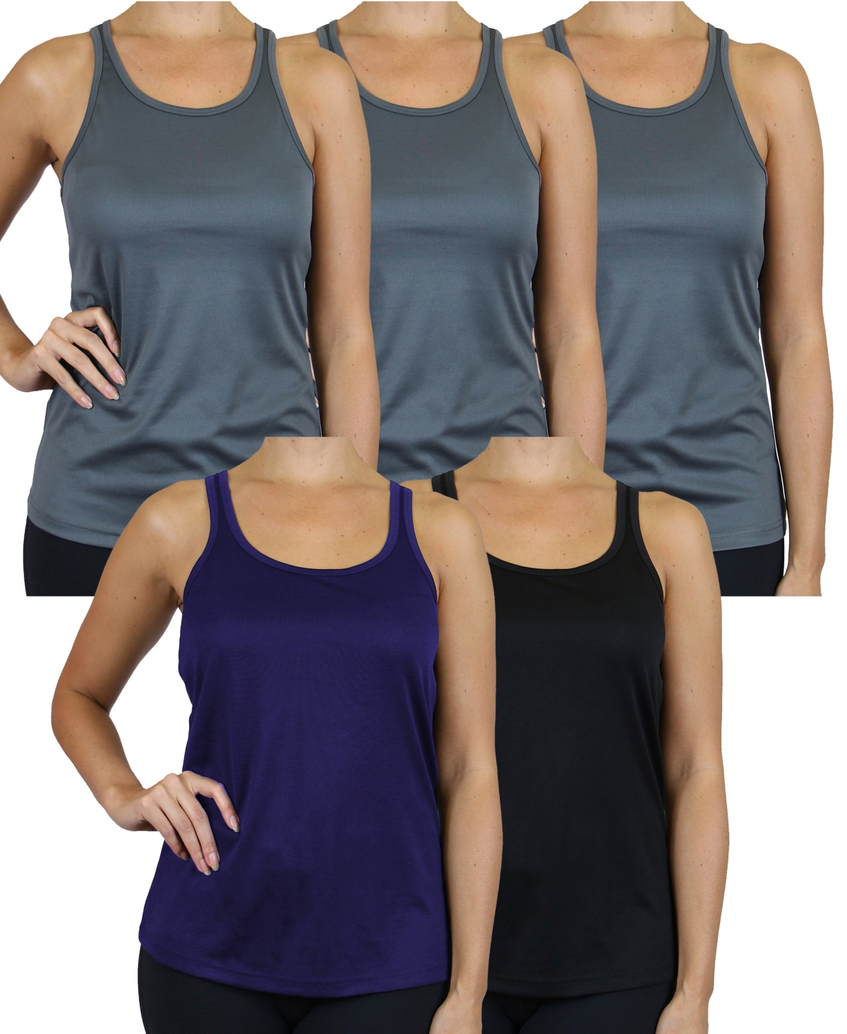 Shop Galaxy By Harvic Women's Moisture Wicking Racerback Tanks-5 Pack In Navy Multi Color