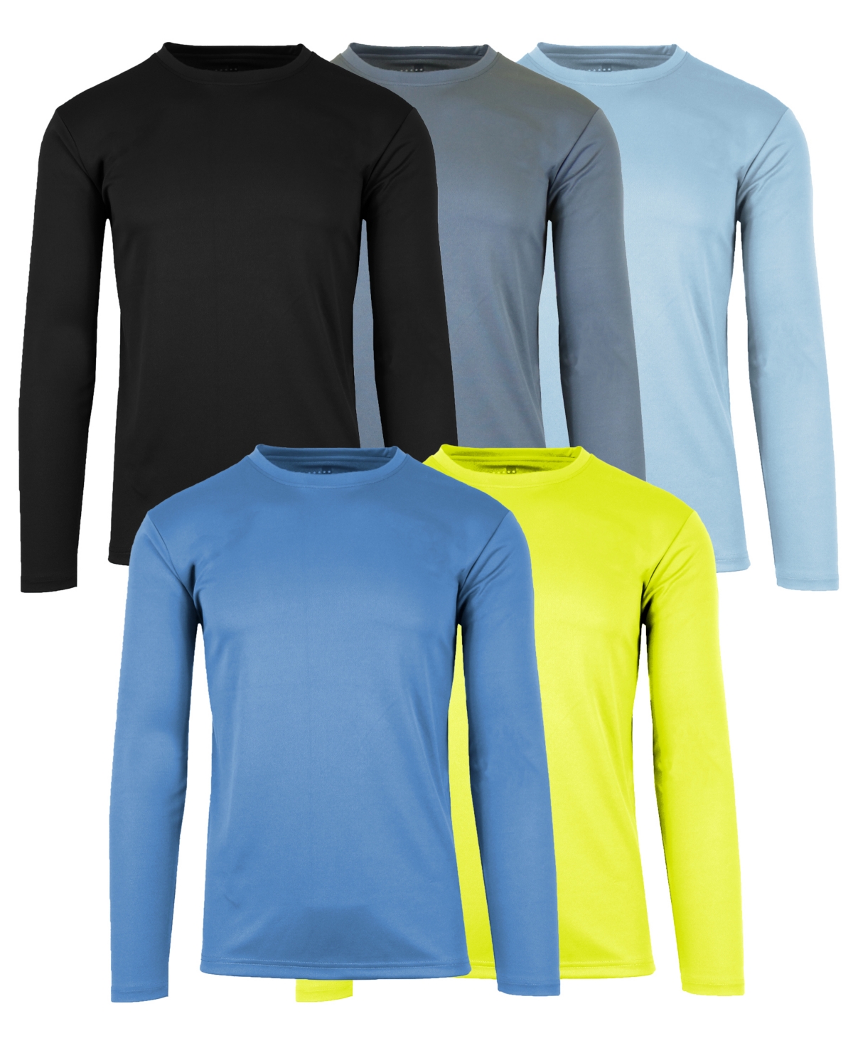 Galaxy By Harvic Men's Long Sleeve Moisture-wicking Performance Crew Neck Tee -5 Pack In Red Multi 2