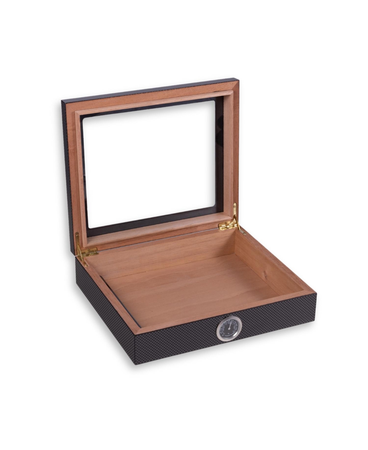 Bey-berk "carbon Fiber" Cedar-lined Humidor With Hygrometer And Humistat In Black
