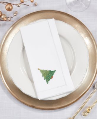 Whimsical Christmas Tree Embroidered Napkin Set of 6, 20"x20"