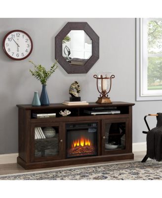 Modern TV Media Stand with 18" Fireplace Insert