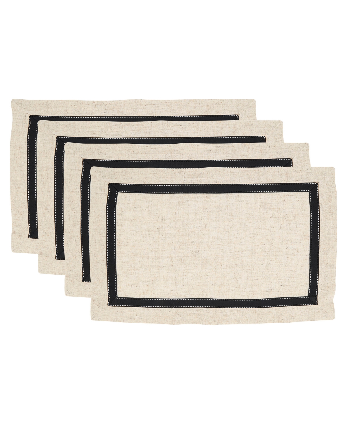Saro Lifestyle Grosgrain Accent Placemat Set Of 4, 14"x20" In Black