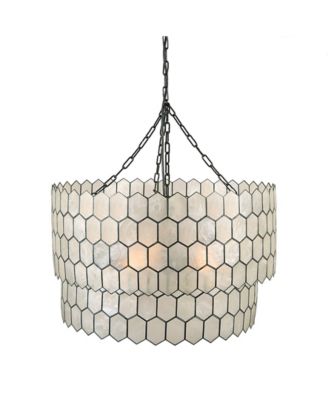 2-Tier Capiz Honeycomb Chandelier White and Black