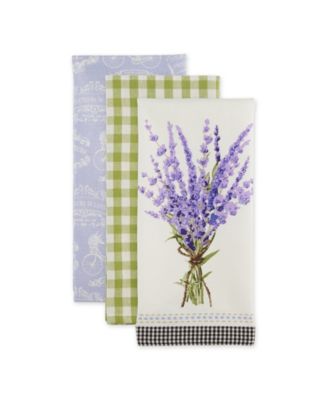 Cotton Kitchen Towel Set Lightweight Fast-Drying Dish Towels, 18x28", Lavender Bouquet, 3 Piece