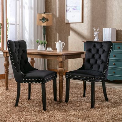Contemporary Velvet Dining Chairs, Black, 2-Pcs Set