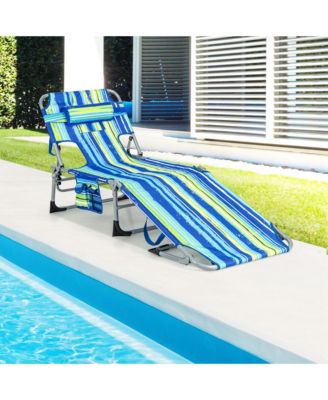 2 PCS Outdoor Beach Lounge Chair Folding Chaise Lounge with Pillow