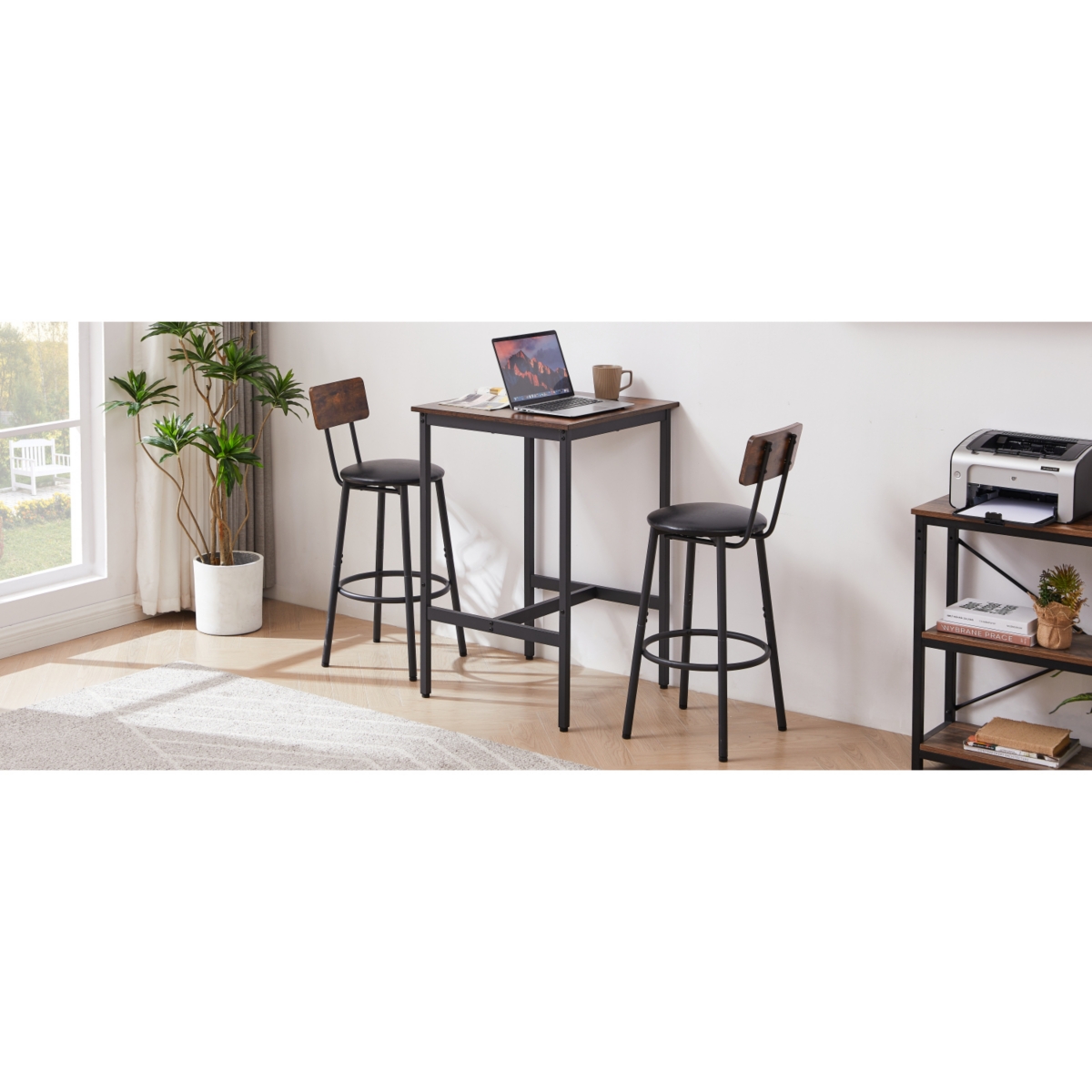 Streamdale Furniture Rustic Brown Bar Table Set with 2 Stools, 23.62" W X 23.62" D X 35.43"