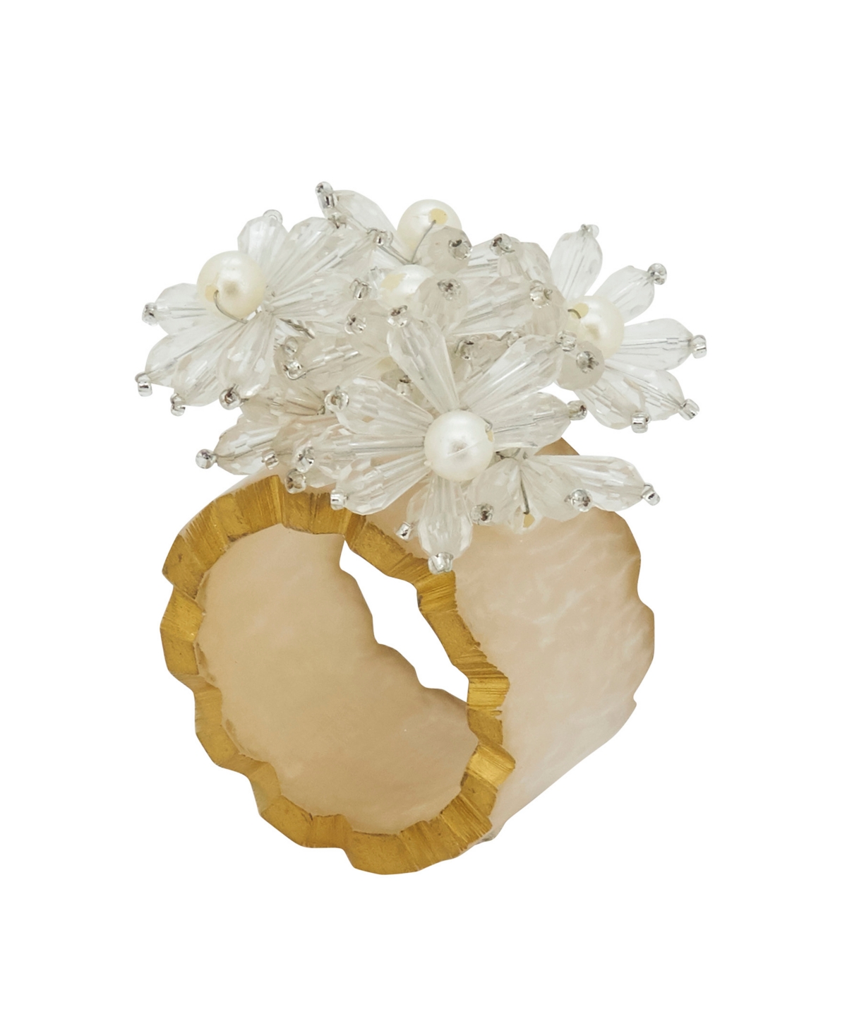 Saro Lifestyle Beaded Petal Delight Resin Napkin Ring Set Of 4, In Aqua