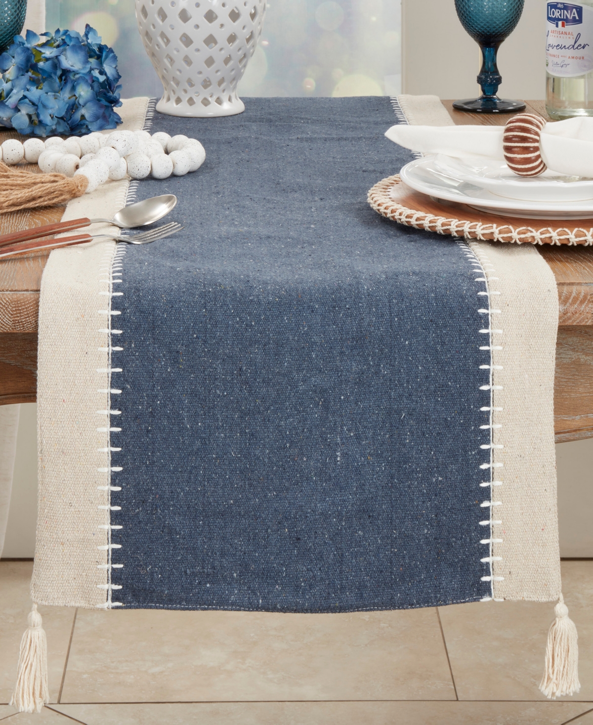 Saro Lifestyle Whipstitched Border Design Table Runner, 16"x72" In Gray