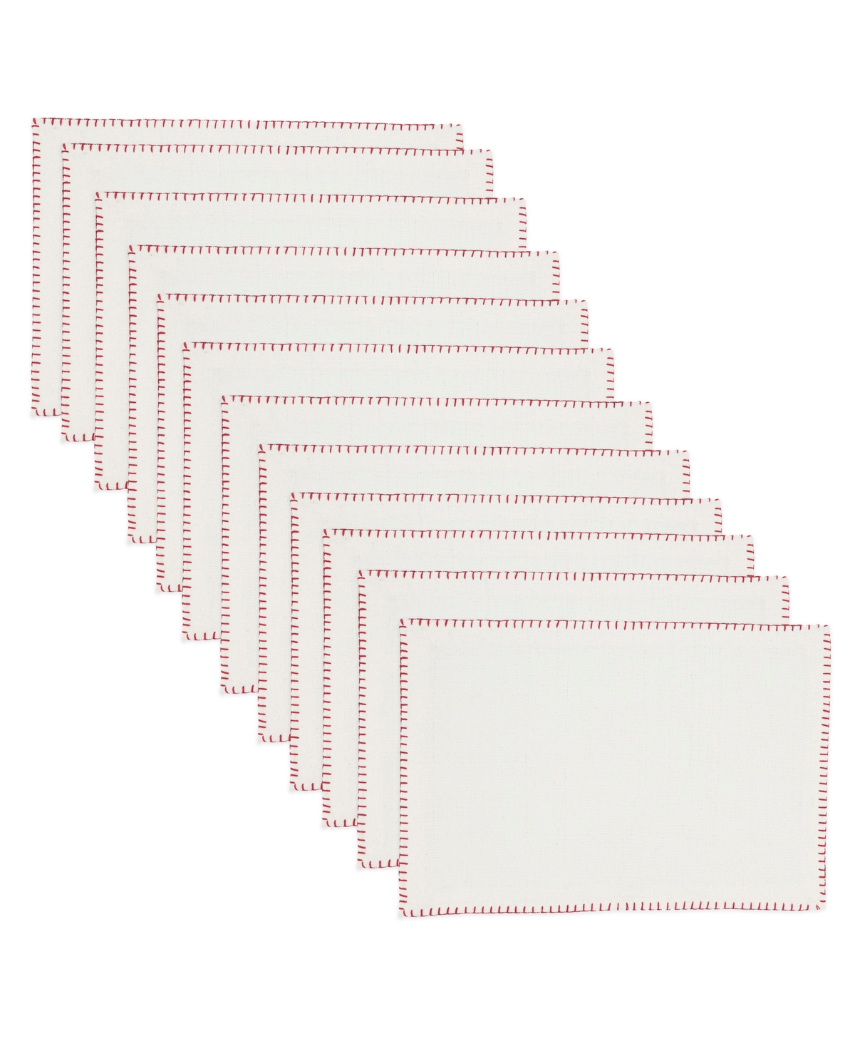 Saro Lifestyle Celena Collection Whip Stitched Design Cotton Placemat Set Of 12, 13"x19" In White,red