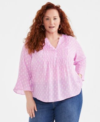 Style & Co - Plus Size Tina Textured Pintuck 3/4-Sleeve Top
