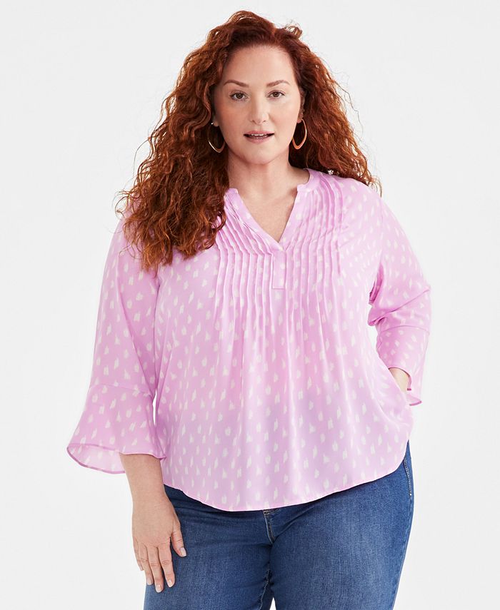 Style & Co Plus Size Printed Pintuck Blouse, Created for Macy's - Macy's