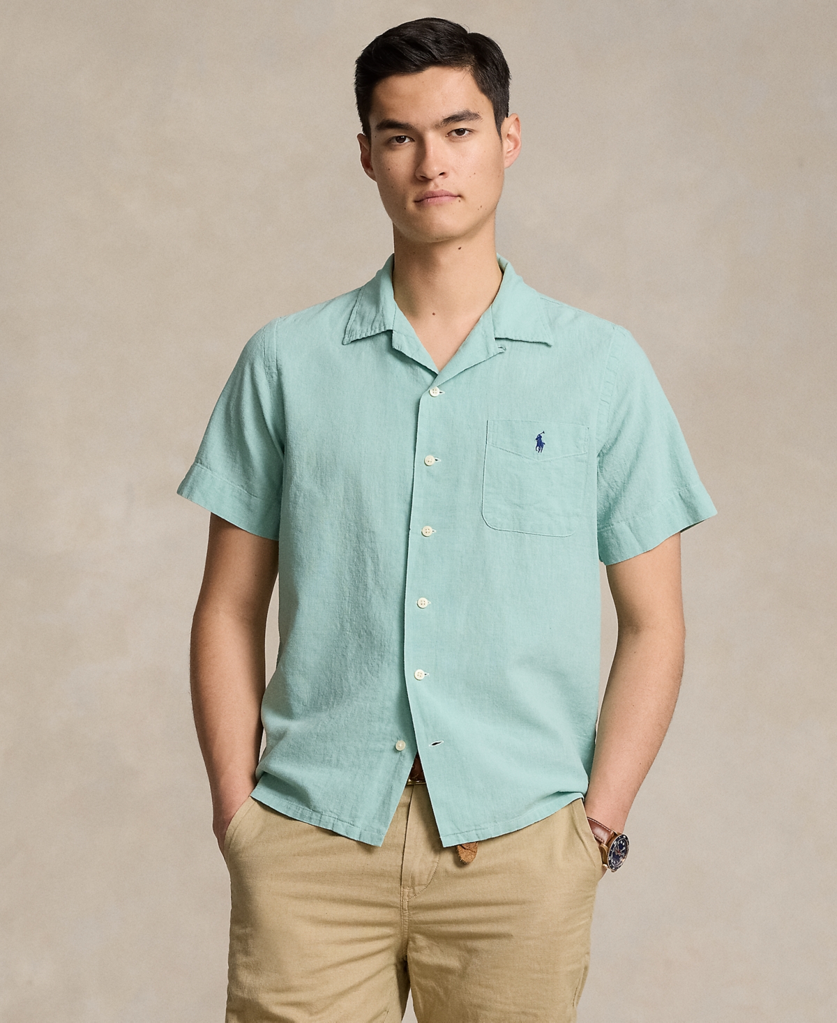 Shop Polo Ralph Lauren Men's Classic-fit Linen-cotton Camp Shirt In Celadon