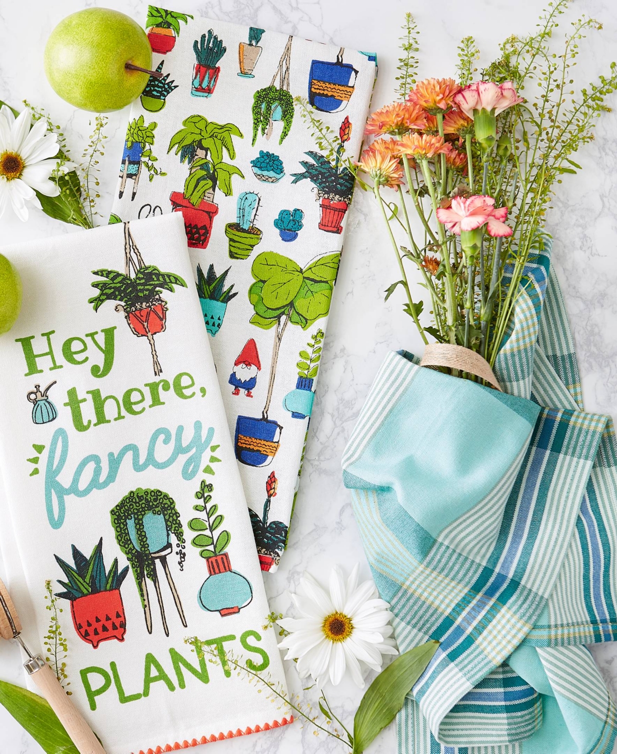 Design Imports You Grow Girl Collection Decorative, Machine Washable Kitchen, Dishtowel Set, 18x28", Fancy Plants, In Fancy Plants