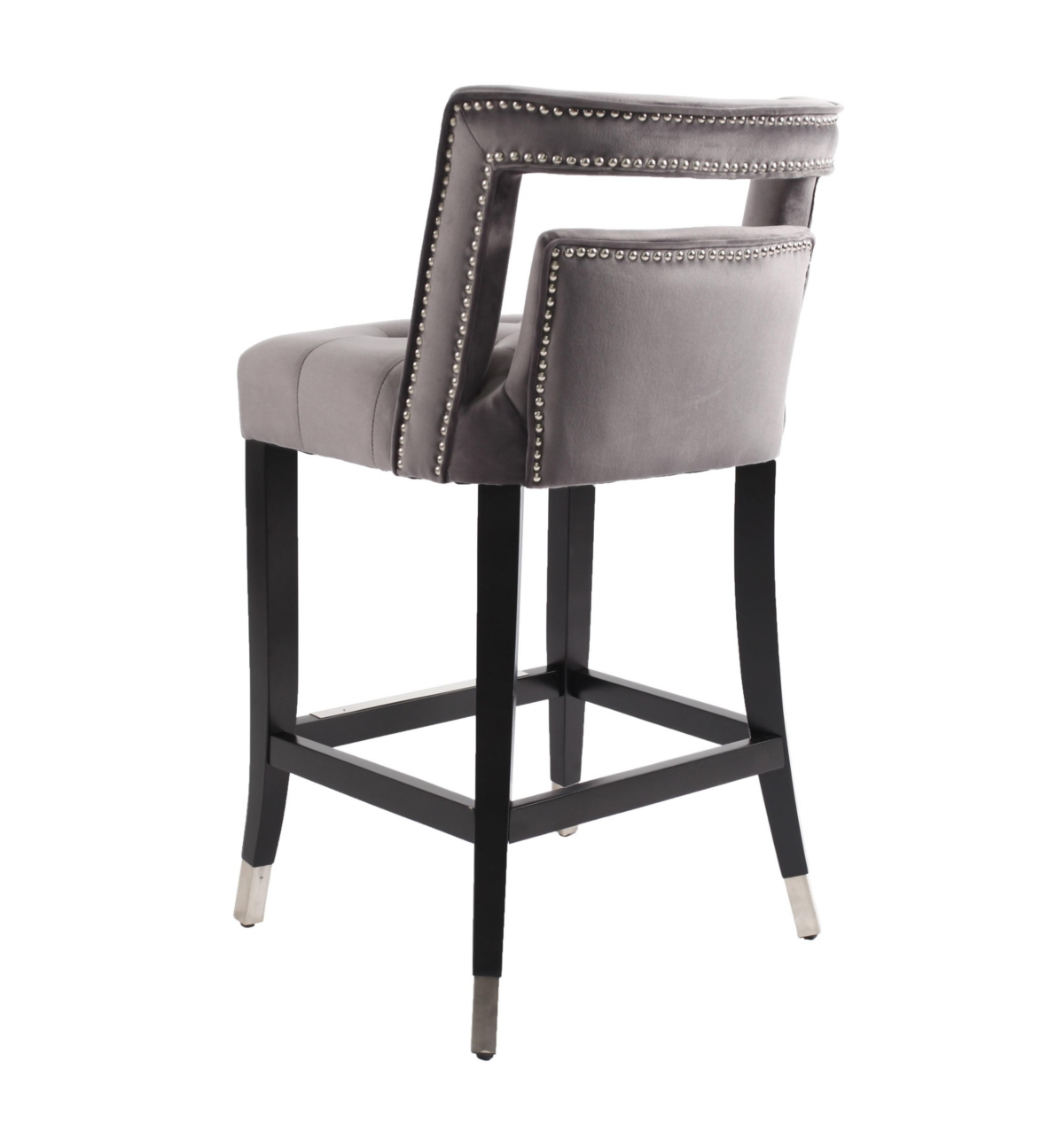 Streamdale Furniture Suede Velvet Barstool With Nailheads Dining Room Chair 2 Pcs Set - 26 Inch Seater Height