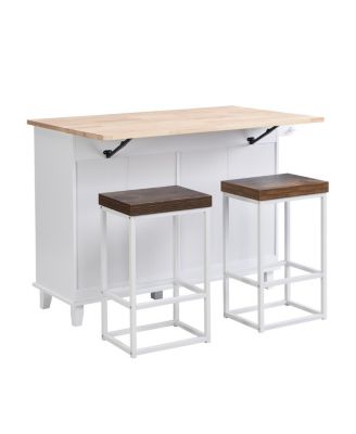 Farmhouse Kitchen Island Set with Drop Leaf and Seating