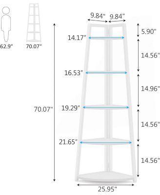 Corner Bookshelf 5-Tier Standing Shelving Unit for Living Room, Kitchen, Home Office, Indoor Plant Stand