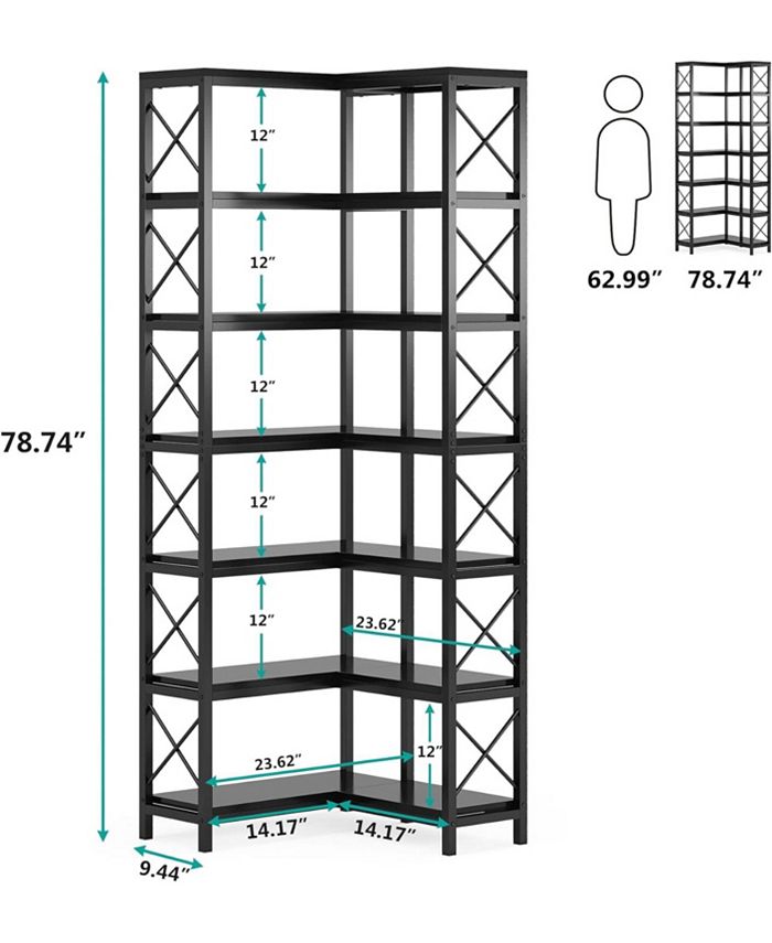 Tribesigns 7 Shelf Corner Bookcase, Industrial Large Corner Bookshelf ...