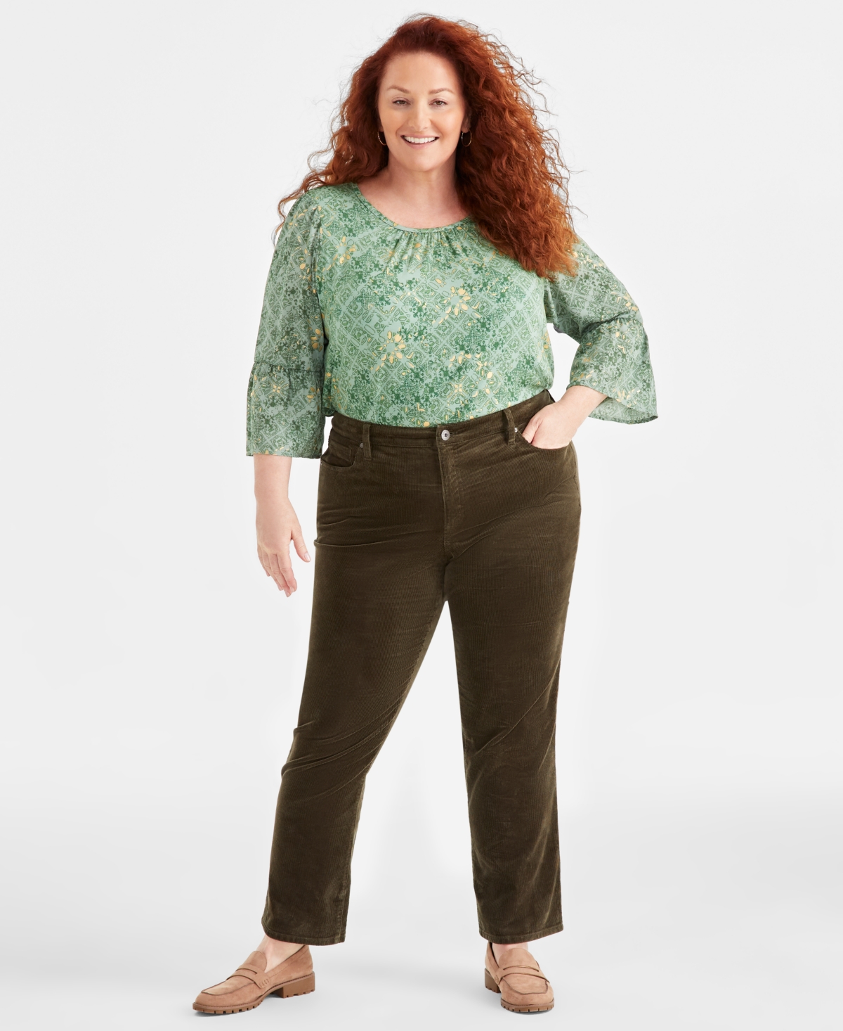 Style & Co Plus Size High-rise Straight-leg Corduroy Pants, Created For Macy's In Midnight Olive