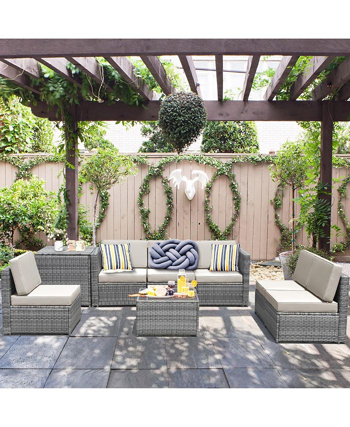 Gymax 8PCS Patio Rattan Sofa Sectional Conversation Furniture Set w