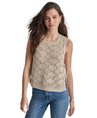 DKNY Jeans - Women's Crocheted Split-Side Tied Tank Top