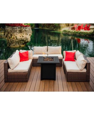 28" Wicker Rattan Fire Pit Table - Grey